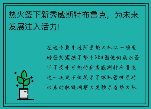 热火签下新秀威斯特布鲁克，为未来发展注入活力!